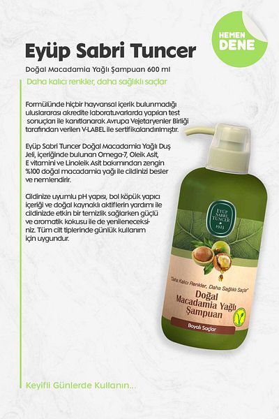 Eyüp Sabri Tuncer 600 ml Natural Macadamia Oil Shampoo
