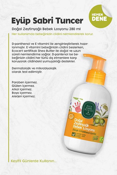 Eyüp Sabri Tuncer 280 ml Natural Olive Oil Baby Lotion