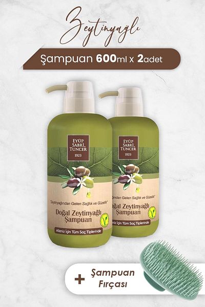 Eyüp Sabri Tuncer 600 ml Olive Oil Shampoo - X 2 Pieces and Shampoo Brush