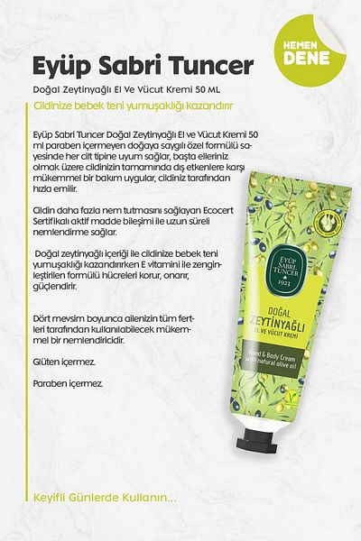 Eyüp Sabri Tuncer 50 ml Natural Olive Oil Hand and Body Cream