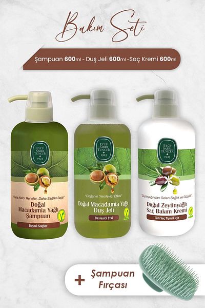 Eyüp Sabri Tuncer Macadamia Shampoo and Shower Gel - Conditioner and Brush Set