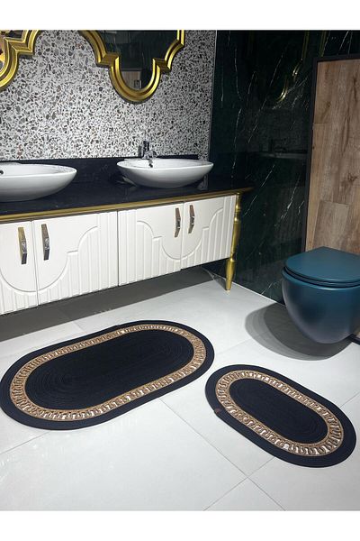 decorium pleksi Σετ 2 ψάθινες πατολίκες από γιούτα, πατάκι μπάνιου, πατάκι μπροστινής πόρτας, διακόσμηση, χαλί, πατάκι