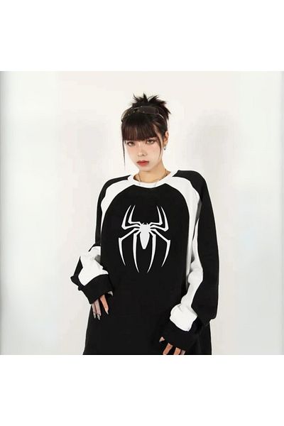 Touz Φούτερ LAGOM MODA Y2K Streetwear Spider Printed Μαύρο Unisex Oversize φούτερ