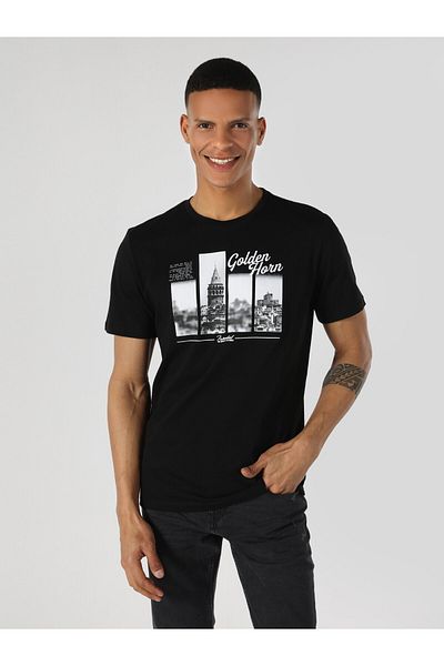 Colin's Black Regular Fit Crew Neck Men's Short Sleeve T-Shirt - Printed