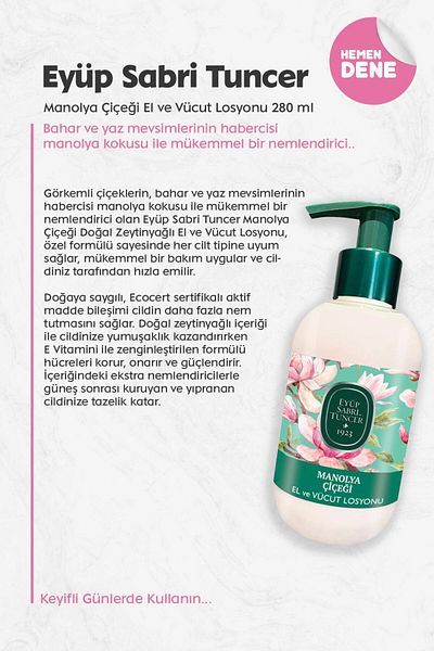 Eyüp Sabri Tuncer Magnolia Flower Patterned Hand and Body Lotion - 280 ml