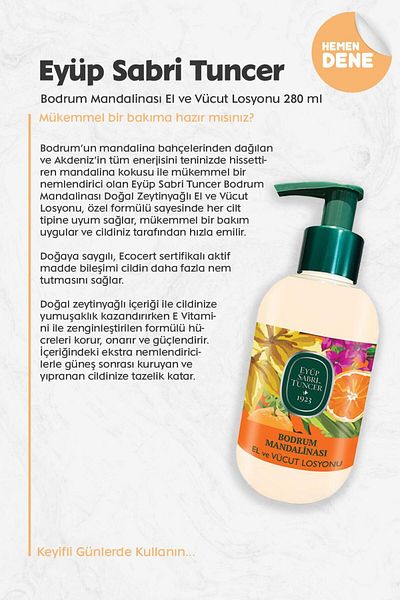 Eyüp Sabri Tuncer 280 ml Bodrum Tangerine - Hand and Body Lotion