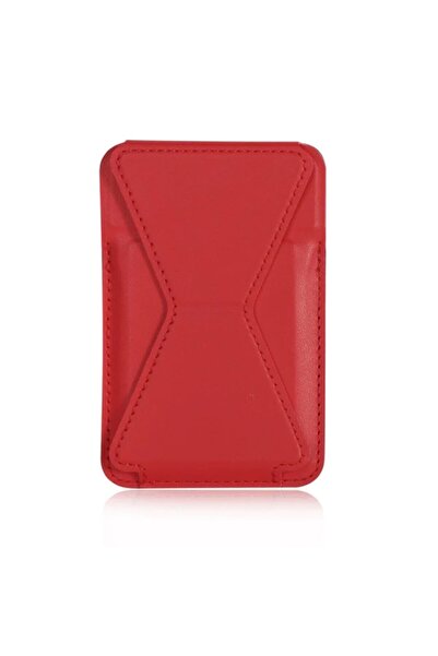 Ally Iphone 13-12`ler  Uyumlu Için Standlı Deri Cüzdan Magsafe Kartlık Cüzdan Kılıf Kırmızı