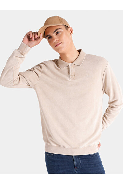 Colin's Ανδρικό μακρυμάνικο μπλουζάκι με λαιμόκοψη σε μπεζ χρώμα