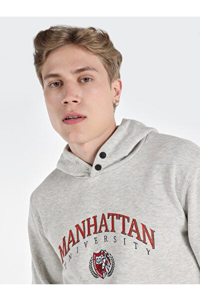 Colin's Regular Fit Baskılı Kapüşonlu Gri Erkek Sweatshirt