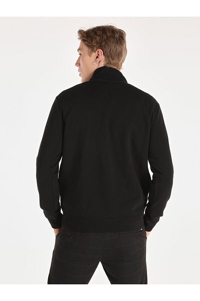 Colin's Printed Men's Black Sweatshirt - Regular Fit, Zipper Collar