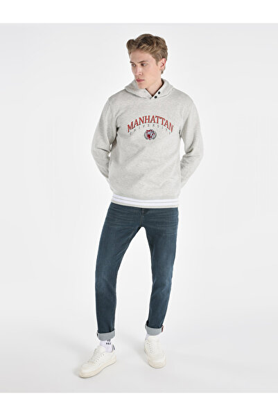 Colin's Regular Fit Baskılı Kapüşonlu Gri Erkek Sweatshirt