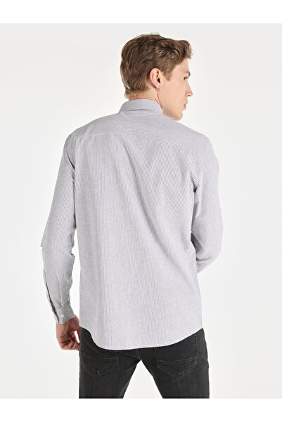 Colin's Anthracite Colored Striped Regular Fit Men's Long Sleeve Shirt