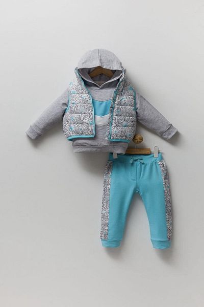 PODİUM GİYİM New Trend Sezon 2/5 ani Floral Gonflabil Vestă cu glugă Set de trening elegant din 3 piese-Vișine
