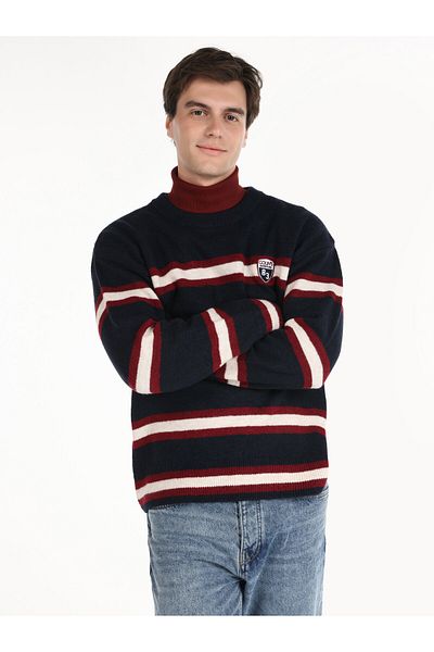 Colin's Pulover pentru bărbați cu decolteu crew cu imprimeu pentru colegiu, albastru bleumarin