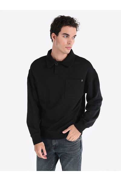 Colin's Black Regular Fit Polo Collar Men's Long Sleeve T-Shirt