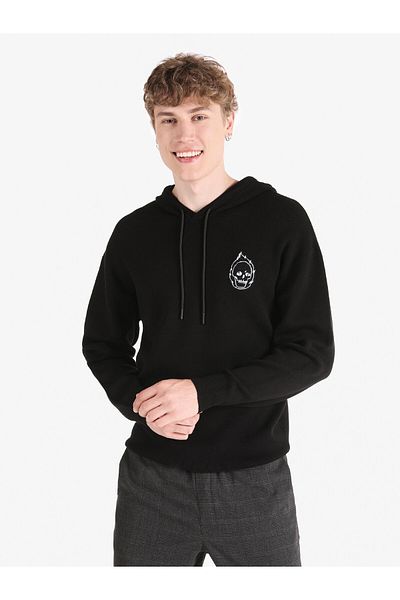 Colin's Hanorac negru cu glugă cu imprimeu Regular Fit pentru bărbați