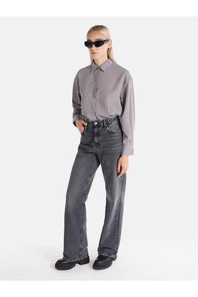 Colin's 970 Berry High Waist Wide Leg Gray Women's Trousers - Regular Fit