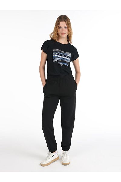 Colin's Pantaloni de sport negri pentru femei, cu talie medie, cu buzunare