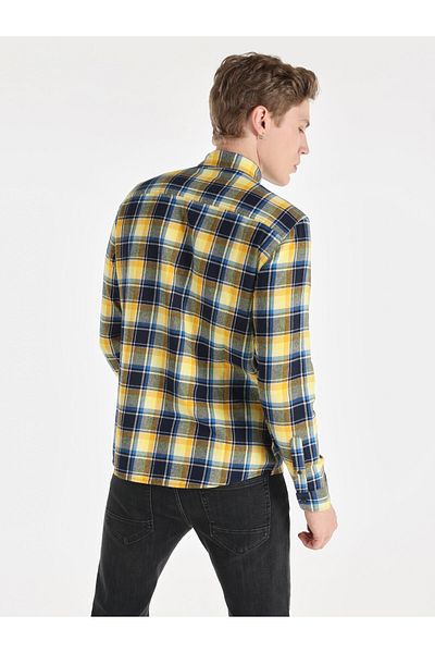 Colin's Ανδρικό μακρυμάνικο πουκάμισο Navy Blue Slim Fit καρό