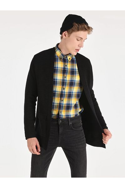 Colin's Black Men's Cardigan with Regular Fit Pockets