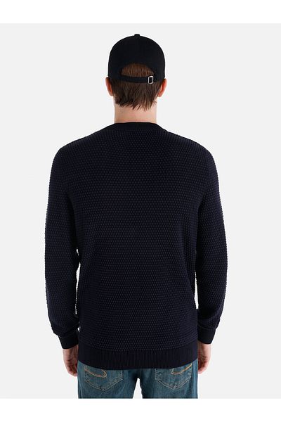 Colin's Regular Fit Round Neck Jacquard Men's Navy Blue Sweater