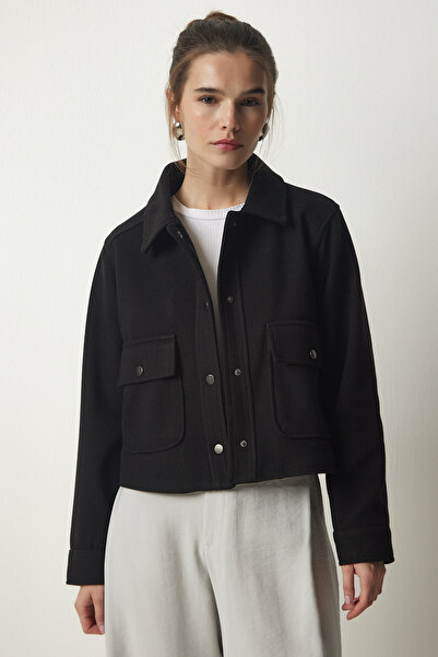 Happiness İstanbul Dámská černá kapesní bunda Stamp OH00051