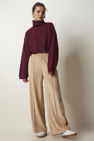 Happiness İstanbul Cremefarbene Palazzo-Samthose für Damen MC00248