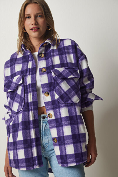 Happiness İstanbul Jachetă mov lumberjack fleece pentru femei UB00122