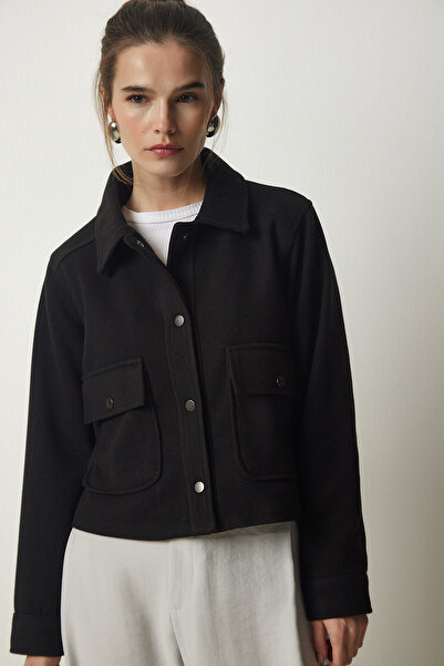 Happiness İstanbul Dámská černá kapesní bunda Stamp OH00051