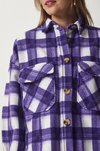 Happiness İstanbul Jachetă mov lumberjack fleece pentru femei UB00122