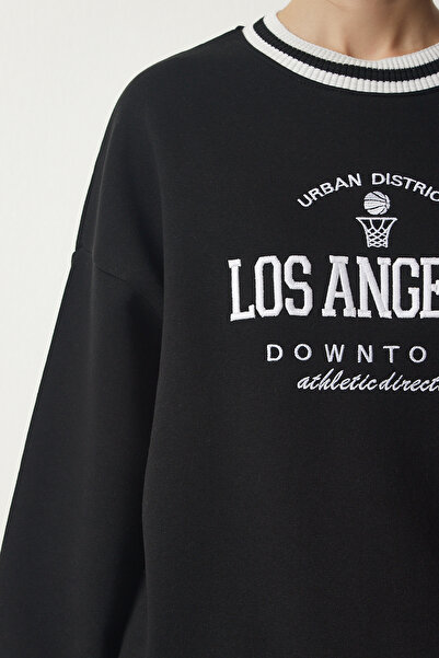 Happiness İstanbul Dámská černá vyšívaná pletená mikina HF00447