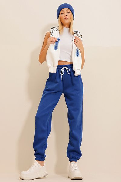 Trend Alaçatı Stili Saks 3 Thread Raised Jogging-Jogginghose für Damen ALC-X10929