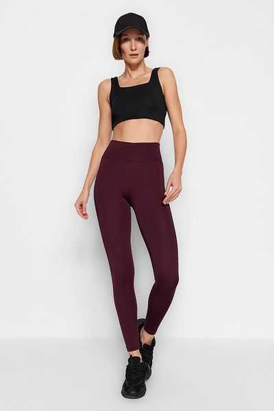 Trendyol Collection Dunkle Kirsche, breite Taille, elastische Extra-Regeneration, gestrickte Sport-Leggings in voller Länge TWOAW21TA0029