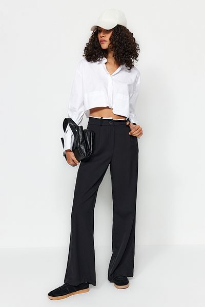 Trendyol Collection Black Belt Detailed Wide Leg Woven Trousers TWOAW24PL00341