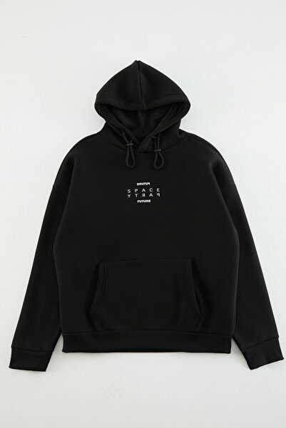 Trendyol Collection Φούτερ με κουκούλα, μαύρο ανακλαστήρα, υπερμεγέθη φούτερ - TMNAW24SW00030