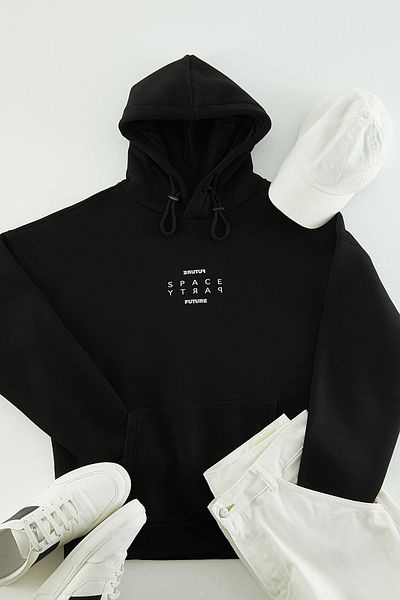 Trendyol Collection Φούτερ με κουκούλα, μαύρο ανακλαστήρα, υπερμεγέθη φούτερ - TMNAW24SW00030
