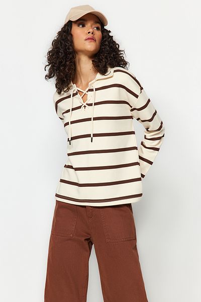 Trendyol Collection Stone*001 Polo límec kravata Detailní Silná pletená mikina Regular Fit TWOAW24SW00113