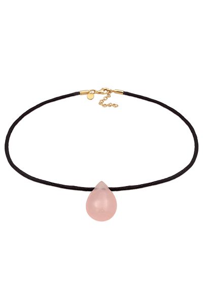 ELLI Halskette Gerdanlık Saten Rosa Quarz Edelstein Tropfen 925 Gümüş