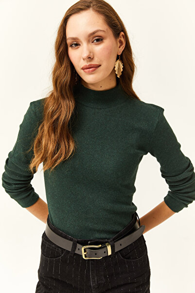 Olalook Kadın Zümrüt Yeşili Yarım Balıkçı Şardonlu Kaşkorse Body