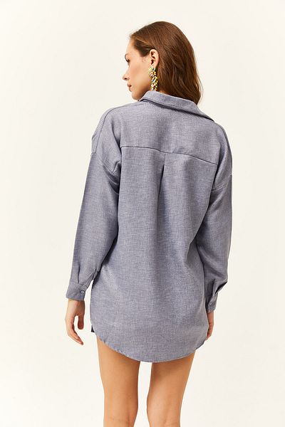 Olalook Indigofarbenes, mit Pailletten besetztes Oversize-Winterhemd für Damen in Wolloptik
