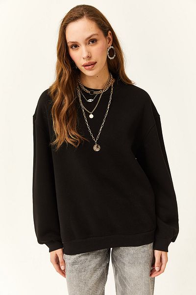 Olalook Dámská černá mikina Crew Neck Basic Oversize