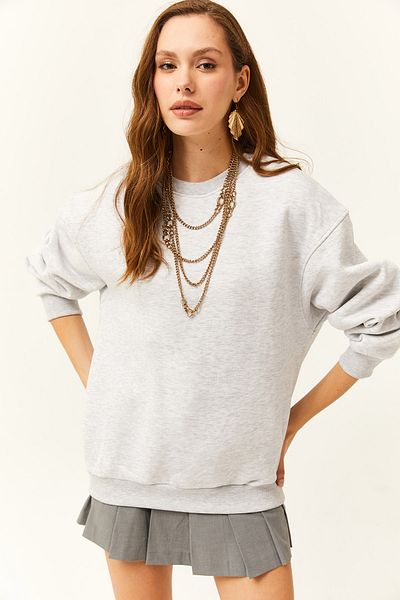 Olalook Γυναικείο φούτερ σε γκρι Melange Crew Basic Oversize