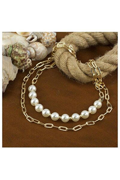 Bijustore Altın Kaplama Zincir Kadın Inci Kolye