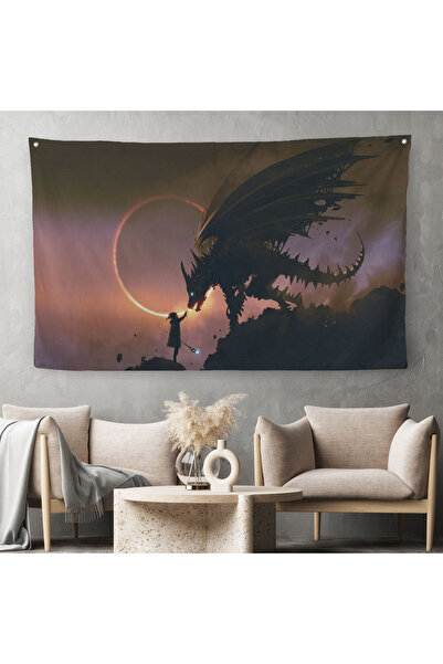 Harita Sepeti Дівчина з драконом на малюнку Якісний канвасовий килим Duar - 4033