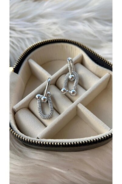 deryaca aksesuar Ataç Model Stone-Embellished Steel Earrings - Silver