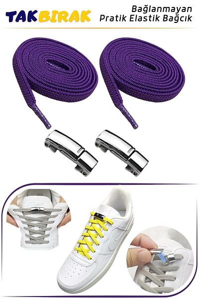 ipekbazaar Takbırak Magnetic Elastic Shoelaces, Smart Laces, Boots, Children, Sports Converse Laces, Purple
