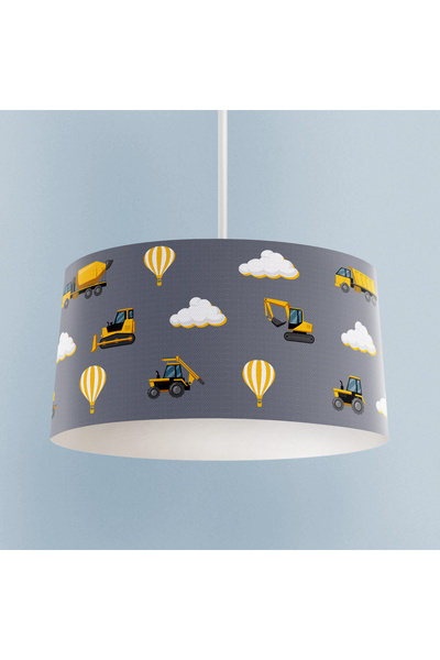 MASAL ODAM BEBEK VE ÇOCUK ODASI İş Makinası ve Seksek Desenli Gri Avize