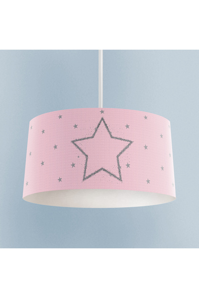 MASAL ODAM BEBEK VE ÇOCUK ODASI Büyük Gri Yıldız Desenli Pembe Avize