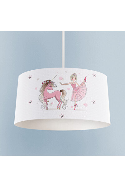 MASAL ODAM BEBEK VE ÇOCUK ODASI Balerin ve Unicorn Kız Desenli Pembe Avize