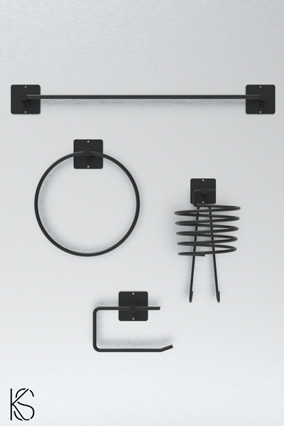 KILINÇ STORE Αυτοκόλλητο σετ 4 Μαύρων στεγνωτηρίων Κρεμάστρα για πετσέτες WC ...